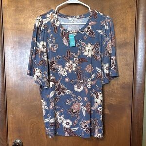 Maurices Floral Short Sleeve Top - Blue and Brown
